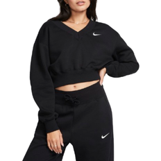 Nike Sportswear Phoenix Fleece Women's Cropped V Neck Top - Black/Sail