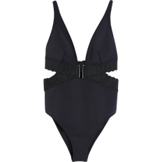 River Island Crossed Strap Plunge Swimsuit - Black