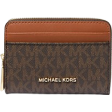 Kartenfächer Kartenetuis Michael Kors Jet Set Small Signature Logo Zip Around Card Case - Brn/Acorn