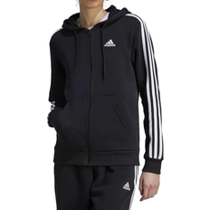 Adidas Women Sweaters Adidas Womens Essentials 3-Stripes Full-Zip Fleece Hoodie - Black/White