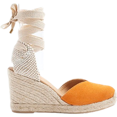 Rubber Heeled Sandals River Island Suede Wedge Espadrille Sandals - Orange