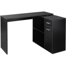 Simplie Fun 180 Rotating Corner With Storage Shelves And Drawer, Black Writing Desk