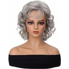 Grey Wigs Shein Grey Shawl Large Wave Roll Chemical Fiber Hair For Women With Bangs Inch - Black