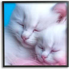 Stupell Industries Tucked In White Cats Black Framed Art 24x24"