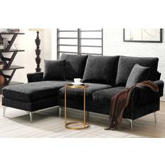 Ubgo 84 Living Room Furniture Sets 86" Dark Grey Black Sofa 4 Seater