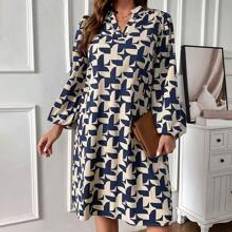 Women summer dress Shein Plus Colorblocked V-Neck Lantern Sleeve Summer Dress For Women