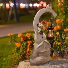 B&Q Garden Decorations B&Q Solar Elephant Gnome Ornament Led Light Up Lantern Lighting Stone Effect - One Size