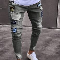 Clothing Shein Mens Distressed Denim Jeans With Patches Skinny Fit Motorcycle Pants