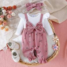 Cotton Jumpsuits Children's Clothing Shein Baby Girl Ditsy Floral Jumpsuit With Bow Decor Headband Spring Autumn