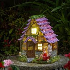 B&Q Garden & Outdoor Environment B&Q Solar Powered Flower Lodge Fairy House - Hand Painted Indoor Ornament With 2 Led Lighting Effects - One Size