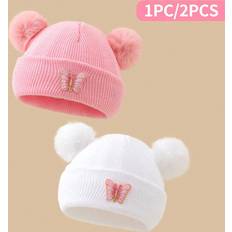 Cheap Beanies Shein PcPcs Toddler Girls Double Pom Pom Knitted Hat With Embroidered Butterfly Cute Baby Warm Beanie For WinterY