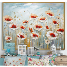 Copper Framed Art Winston Porter Red & Gray Poppies Field 16.0 H x 32.0 W x 1.0 D in Metal Gold Floater Framed Art