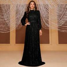 Mock Neck Lantern Sleeve Sequin Formal Dress