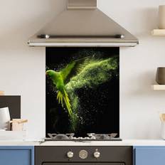 Green Splash Guards Choose Your Print Choose Your Print Toughened Glass Kitchen Splashback 60 x 75 cm Green Parrot Splash Guard