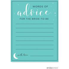 Party Supplies Andaz Press Love You to The Moon and Back Wedding Collection, Blank Words of Wisdom for The Bride-to-Be Bridal Shower Cards, 20-Pack