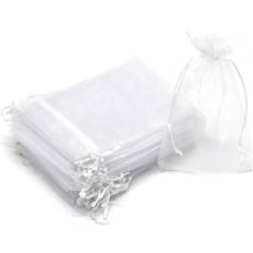 Solid Colors Gift Bags Dealglad 100Pcs Organza Gift Bags 3.5x4.5 inch, White Drawstring Mesh Jewelry Bags, Wedding Party Favor Festival Gift Bags Candy Pouches