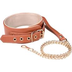 Håndjern & Tau Dream Toys Blaze Elite Collar & Chain Cognac Vegan Leather