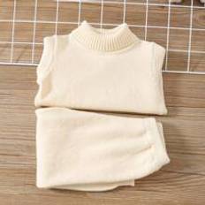 Beige Other Sets Shein 2pcs/Set Baby Boy/Girl Neutral Beige High Neck Soft Knit Sweater And Pants Set, Suitable For Fall & Winter