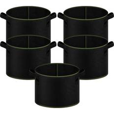 iPower 7-Gallon 5-Pack Grow Bag Thickened Nonwoven Fabric Pots Container with Strap Handles - Black with Green Stitch Sewing