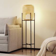 B - Trä Golvlampor & Markbelysning Lucande LED-golvlampa Adebi Svart Bambu Ø32.5 cm Golvlampa