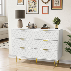 Chest of Drawers Bed Bath & Beyond 40" Modern 6 Dresser With Gold Handles Chest of Drawer