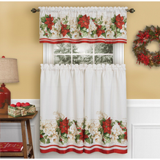 Valances Elrene Red & White Poinsettia Kitchen Curtain 24.0 in. L x 30.0 in. W