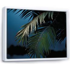 Design Art Sapphire Solitude Palm Tree Night White Framed Art 32x24"