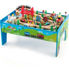 Costway 80-Piece Wooden Activity Playset with Reversible Tabletop