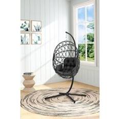 Seat Cushion Outdoor Hanging Chairs H&O Direct Outdoor Woven Hanging Chair with Stand and Cushion - Dark Grey - One Size