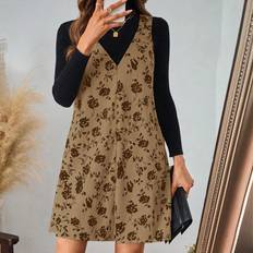 Corduroy Dresses Shein Black Patterned Corduroy Womens Pinafore Dress