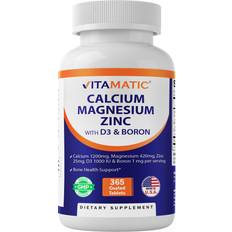 Vitamatic Calcium Magnesium Zinc D3 Boron 365 Coated Tablets 1200 mg 420 mg Vitamin D3 1000 IU 1 mg Non-GMO Gluten Free