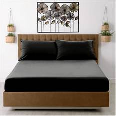 Lakan - Svarta Underlakan Gaveno Cavailia King Size Fitted - Plain With Elastic Corner Bed Sheet Black