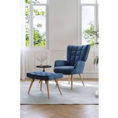 Dark Blue Tufted With Footstool