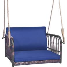 Costway Patio Porch Swing Chair with Back and Seat Cushion - Navy