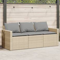 Kunstrattan Sofas vidaXL Gartensofa Mit Kissen 3-Sitzer Beige Poly Rattan Sofa