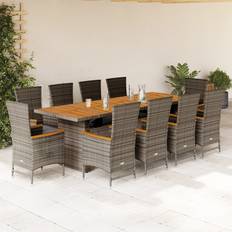 vidaXL Garden 11 Piece with Cushions Grey Poly Rattan Patio Dining Set