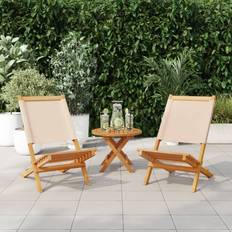 White Garden Chairs vidaXL Chairs 2 pcs Beige Solid Wood Acacia and Fabric Garden Dining Chair