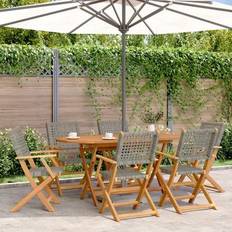 Garden & Outdoor Furniture vidaXL Folding Chairs 6 pcs Grey Poly Rattan and Solid Wood Garden Dining Chair