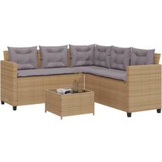 vidaXL Havesofa Med Bord Og Hynder L-Formet Polyrattan Beige Sofa