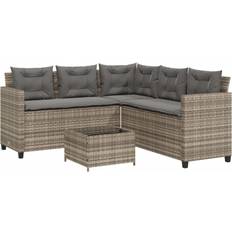 vidaXL Garden Sofa With Table And Cushions L-shaped Sofa Poly Rattan - Grey Outdoor Lounge Set