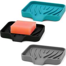 3-Pack Self Draining Soap Dish Holder - Black & Grey & Teal