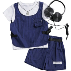 Shein Boys' Cool Workwear Vest And Shorts Set, Spring And Summer Daily Wear