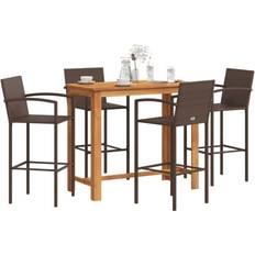 Bargruppen vidaXL 5 Piece Garden Brown Solid Wood Acacia and Poly Rattan Outdoor Bar Set, 1 Table incl. 4 Chairs