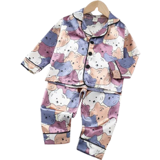 Buttons Pyjamases Children's Clothing Shein Cute Cartoon Printed Long Sleeve And Long Pants Pajama Set For Baby Boys