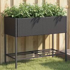 vidaXL Plantekasse Med Hylde Polyrattan Sort Krukke