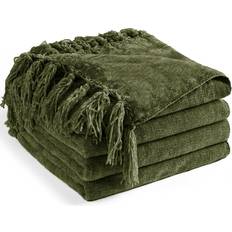 Chenille Throw Blanket For Couch 60" x 80" Twin Olive Green Blankets (152.4x152.4cm)