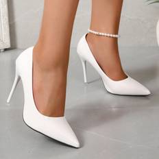 White Heels & Pumps on sale Shein Womens Classic Simple Pointed Toe Stiletto High Heel Shoes Elegant White Mirror Formal DressWork Pumps