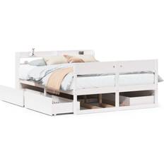 vidaXL Bed Frame Without Mattress White 135x190 cm Double Solid Wood Pine
