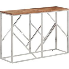 Stainless Steel Tables vidaXL Silver Stainless Steel And Solid Wood Acacia 43.3" x 11.8" x 27.6" Console Table