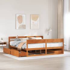 Sängar & Madrasser vidaXL utan madrass vaxbrun 200x200 cm massiv furu Sängram